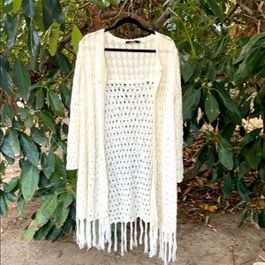 Long Crochet Knit Cardigan